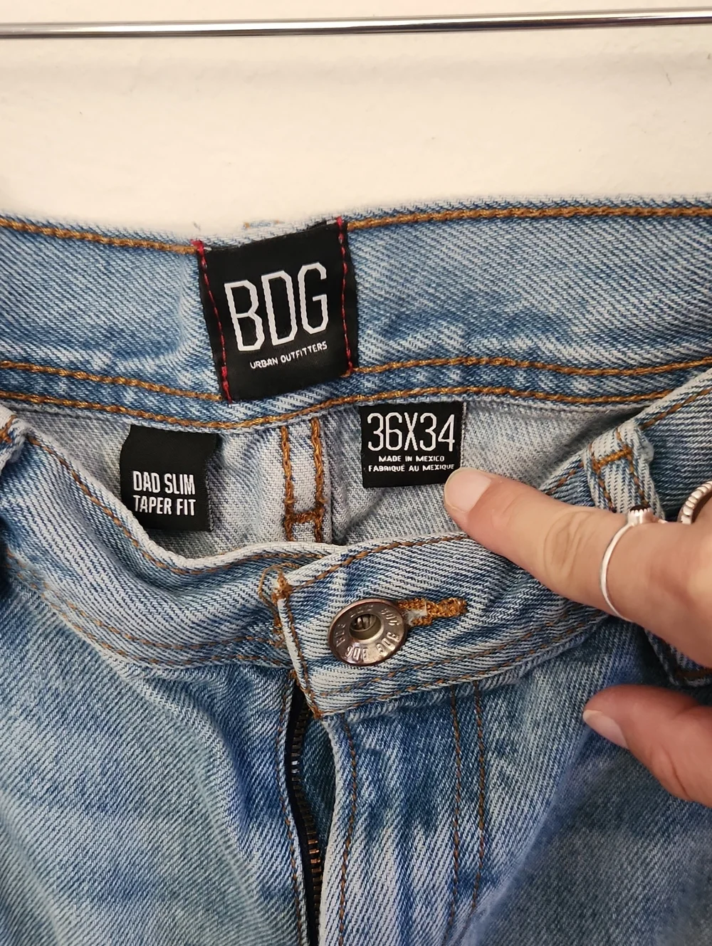 BDG Dad Slim Taper Fit Light Blue Denim Jeans Patchwork 36x34